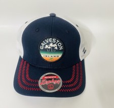Galveston island texas Trucker Snapback Hat retro white Navy Blue.