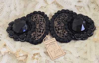19th C,antique,dress,clasp,hook,MOURNING,WITH ORIG.TAG,1878,Geo. E Stifel & Co.,