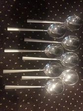 World Tableware Stainless Set of 8 Soup Spoons, Brushed Handles