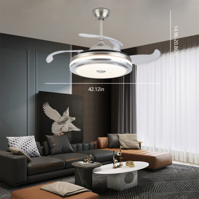 42'' LED Acrylic Modern Round Ceiling Fan Light Dimmable Chandelier Lamp + Remote