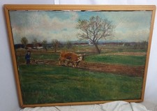 altes Ölbild Bauer mit Pflug