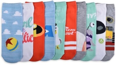 Pixar Centric No Show Socks Women's 4-10 Toy Story WALL-E Nemo Up Movie 10 Pairs