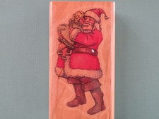 Classic Santa Claus Hugging Child Large STAMP CABANA Rubber Stamp Christmas