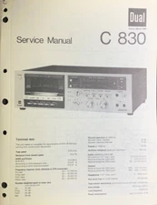 Dual C 830 Cassette Deck Service Manual Photocopy Thorens