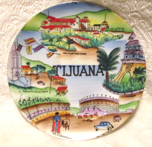 Vintage~Piatto ricordo Tijuana~timbro inchiostro sul retro~8 1/8"~raro ritrovamento - Foto 1 di 16