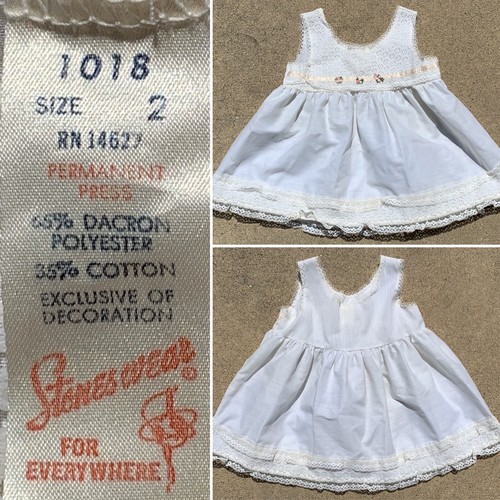 Vintage Stoneswear For Everywhere Toddler Slip Dress Size 2 White W/ Pink Accent