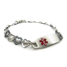 Stainless Steel Medical ID Bracelet Engrave Black  Silver Heart Chain Fit 8.5in