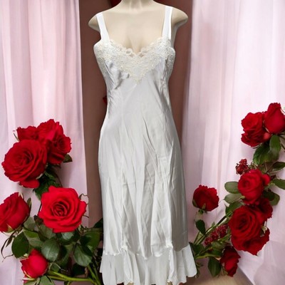 Intimo Donatella Womens Small Peignoir Set Ivory Satin Lace Pearls Gown Robe New