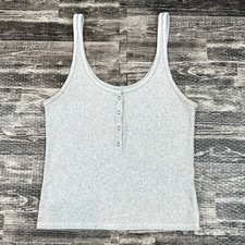Abercrombie Fitch Womens size L Gray Ribbed Snap Button Henley Fitted Tank Top