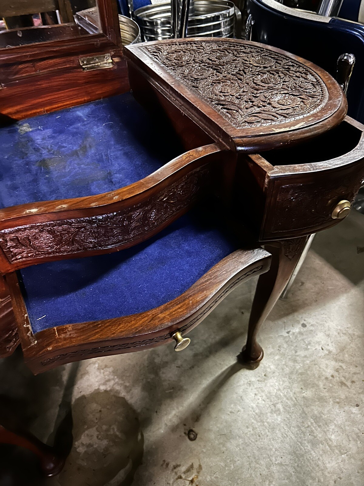 Antique Portuguese Portugal Vanity Desk Dressing Table Carved Ornate