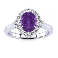 1.50Ct Purple Amethyst Oval Cut CZ Halo Engagement Ring In 925 Sterling Silver