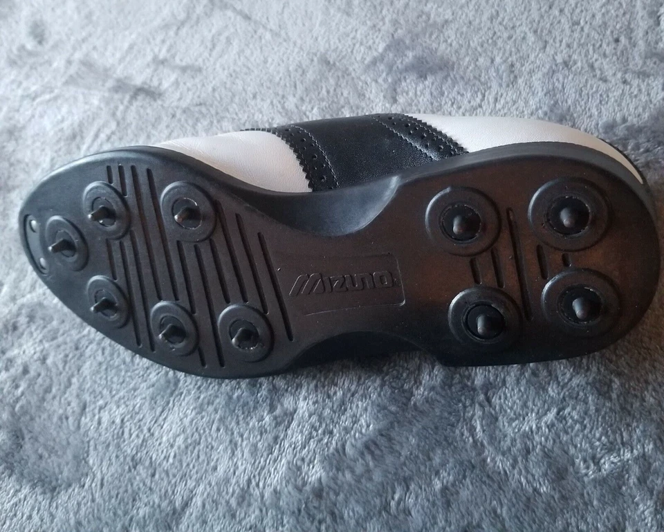 Mizuno Womens Golf Shoes White Black Leather Lace-Up Spiked Comfort Size 6.5 - Image 4 of 4