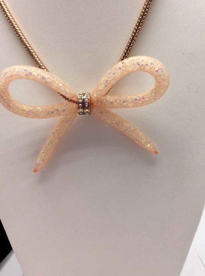 $52 Betsey Johnson Oro Rosa - Tono Piedra Malla Arco Frontal Collar B101 Foto 3 de 4