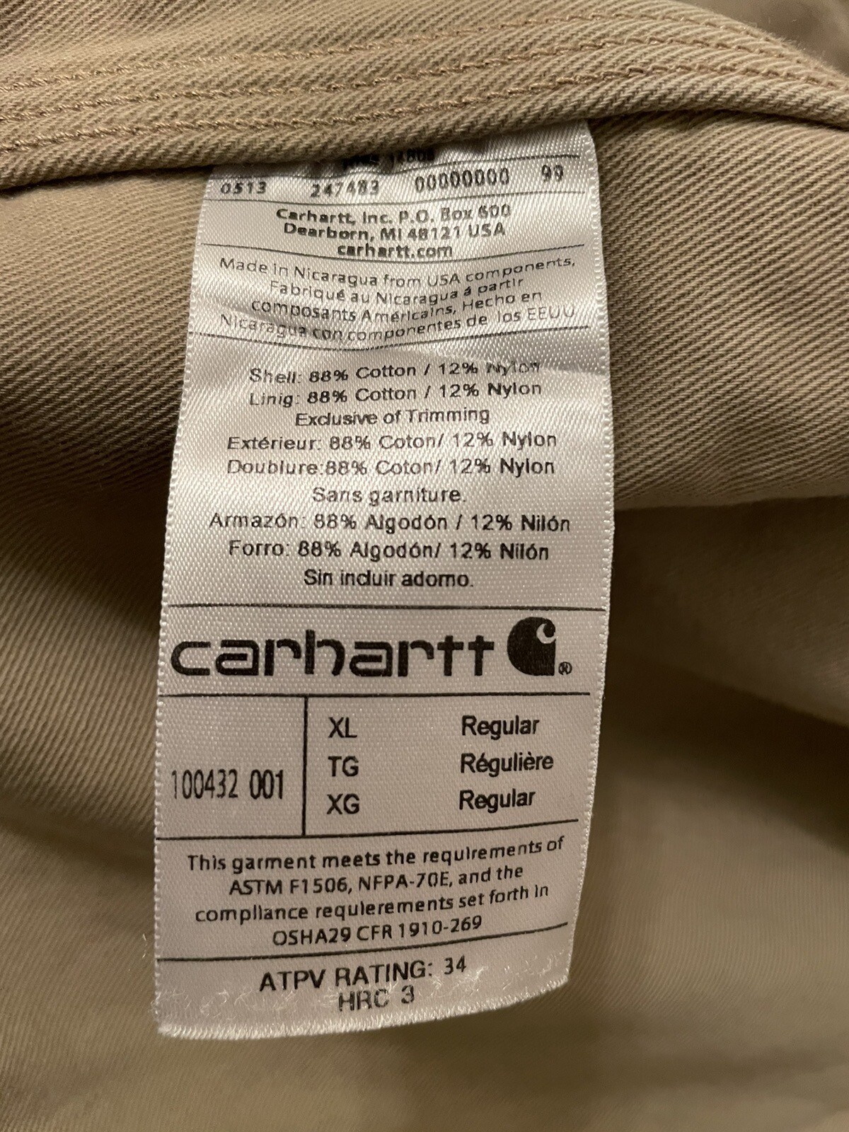 MEN Carhartt 100432 FlameResistant Canvas Shirt Jacket Size XL eBay
