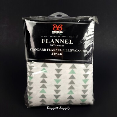 BIBB Pillowcases 2 Pack White Grey Turquoise Triangles New