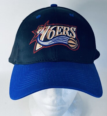  80s Philadelphia 76ers Snapback Hat Drew Pearson NBA Basketball Black Blue MINT