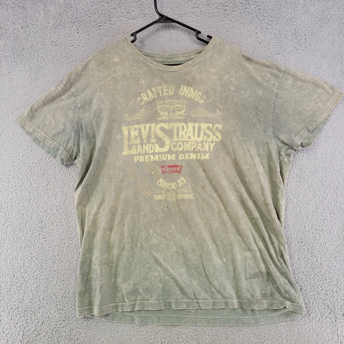Levis Shirt Mens 2XL XXL Green Acid Wash Short Sleeve Spell Out