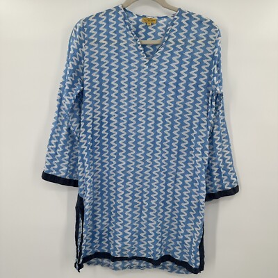 Roberta Roller Rabbit Long Sleeve Blue White Zig Zag Stripe Size Small