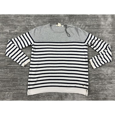 L.O.G.G. Sweater Womens S Grey Cream Navy Blue Striped Colorblock Cotton Alpaca