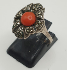 antiker Ring Silber 830 - Art Deco - Koralle ? - ca. 3,9 Gramm