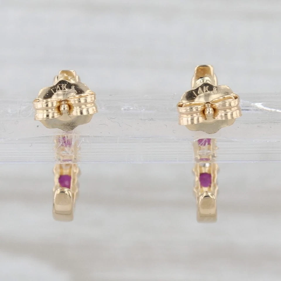 0.36ctw Ruby Diamond J-Hook Drop Earrings 14k Yellow Gold - Image 3 of 4