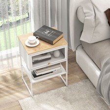 3-Tier Modern End Table Beside Sofa Nightstand Flip up Door Side Table -White