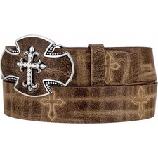 Justin Western Womens Belt Leather Stitch Cross Distressed Brown C20805