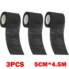 3Pcs 50mm*4.5m Non-oven Fabric Self Adhesive Tape Wrap Black Elastic Bandage NEW