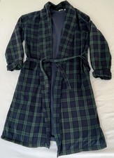 L.L. Bean Flannel Robe Mens M Green Plaid Fleece Lined Belted Long Sleeve Winter
