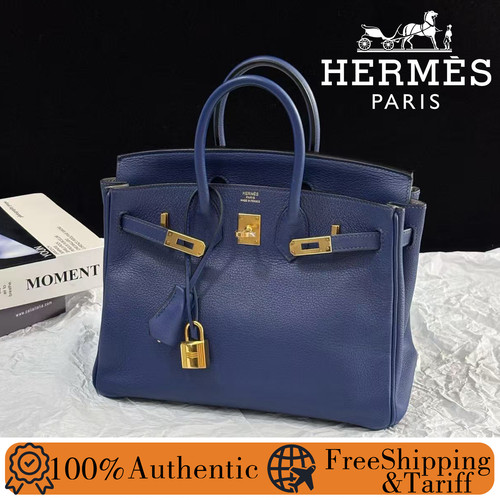 AUTH Hermes Birkin25 Sapphire Blue Sapphire Blue Leather Gold Hardware Handbag