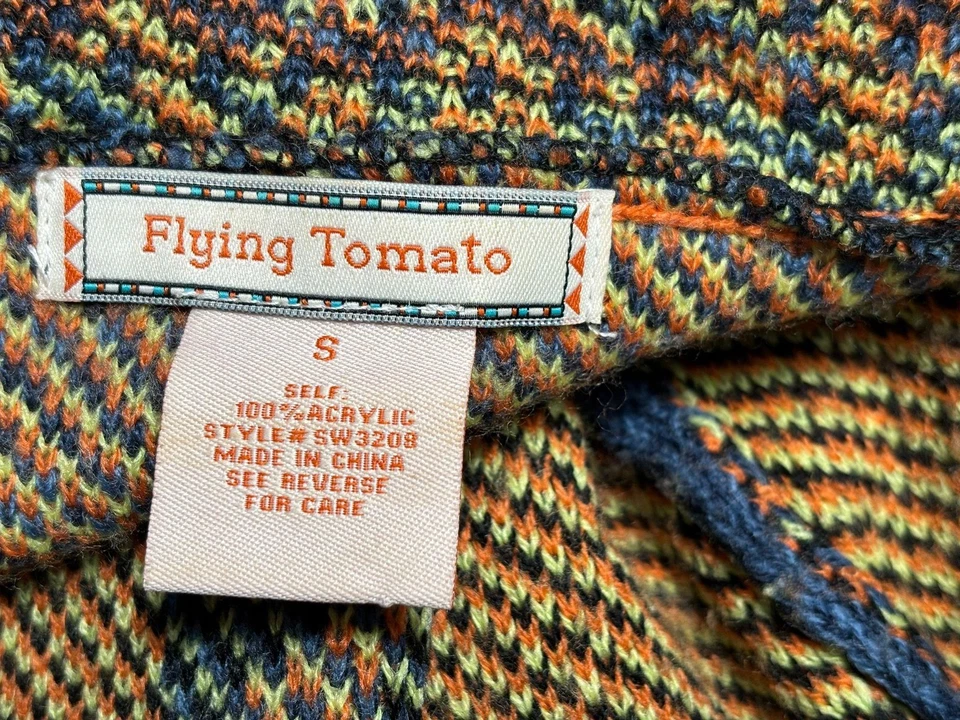 Suéter Flying Tomato Mujer Pequeño Negro Naranja Frente Abierto Cárdigan Paisley Boho Foto 3 de 4