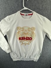 KENZO Sweatshirt Pullover Graphic Print Long Sleeve White Tiger Logo Stretch