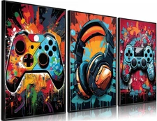 3Pcs Cool Gaming Wall Art Retro Video Gamer Watercolor Posters Pictures Colorful