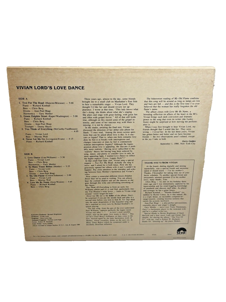 VIVIAN LORD - Love Dance SIGNED  VINYL LP 1984 BEBOP JAZZ RARE STASH RECORDS - Imagem 3 de 4
