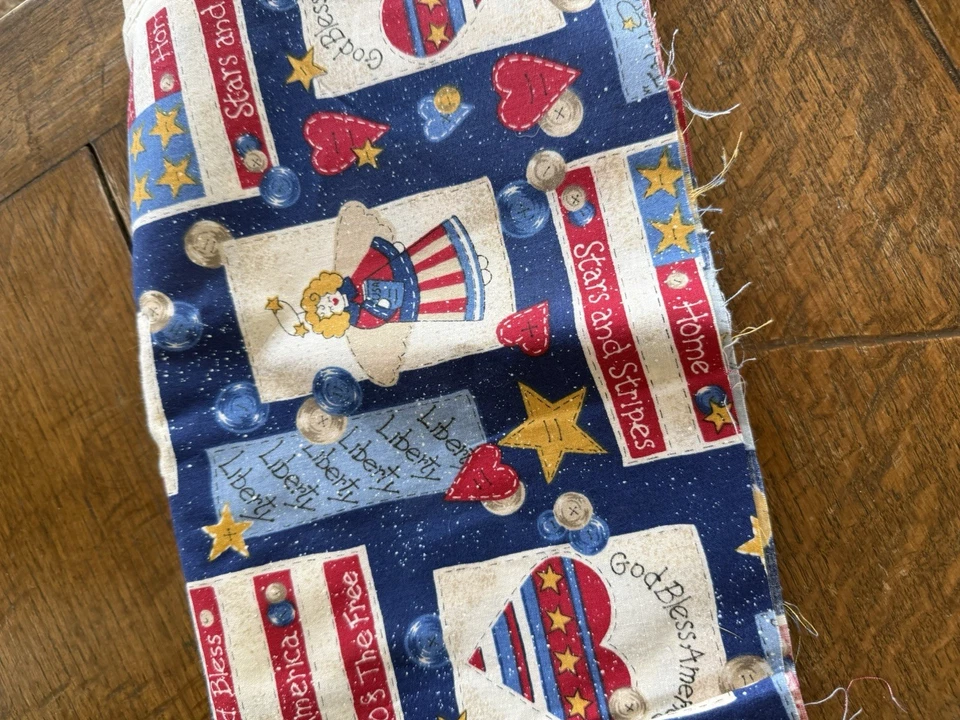 Fabric Traditions Cotton Red Blue White, Patriotic, Folk Art, 4.5' Foot Pc Nice! - Image 3 of 4