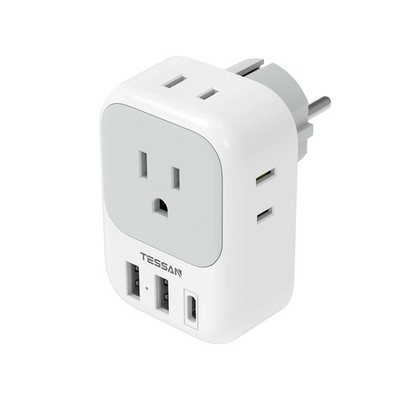 TESSAN Type E F Plug Adapter, Germany France Power E/F-white-grey 