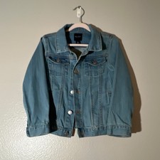 Blu Blue Denim Jacket Blue Button Unisex Kids 6 Years Long Sleeve Solid