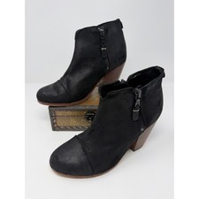 Rag Bone Newbury Black Suede Distressed Ankle Boots 7.5 Block Heel Zipper