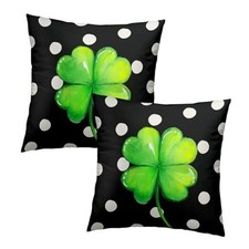 St Patricks Day Black Throw Pillow 18" x 18" (Pack of 2) White Polka Dots