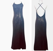 Vintage 90s Y2K Jessica McClintock Gunne Sax Black Sequin Halter Gown 9/10 Slit