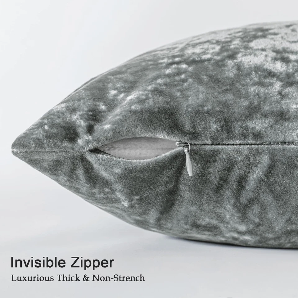 Set of 2 Gray Decorative Velvet Throw Pillow Covers 28x28 Inches, Soft Neutra... - Image 4 of 4