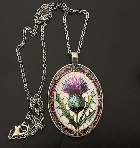 Vintage Style Scottish Purple Thistle Cabochon Necklace- Brand New — 第 4/4 张图片
