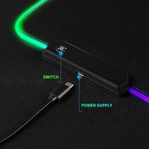 RGB Tapis XXL – Souris Pad Gaming 900 x 400 – LED 7 couleurs – 4 effets lumin... - Photo 7/9