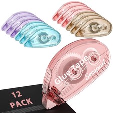 12 Pack Scrapbook Tape, Double Sided Tape Roller for Crafts, Adhesive Glue Ru...
