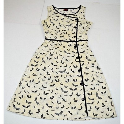 Vintage Midi Dress Folter Size S/M Y2K Bats Spiderwebs Cream Black Trim Cotton