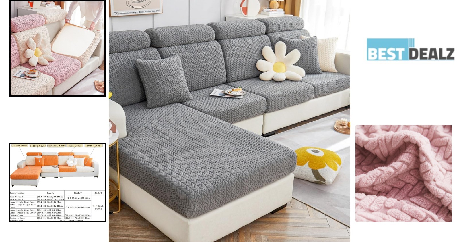 как выглядит Pet-Friendly Stretch Sofa Cover - Easy-Care, Anti-Slip Design in Wheat-Gray фото