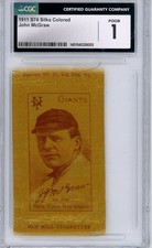 1911 S74 Silks Colored Old Mill Cigarette John McGraw New York Giants CGC Yellow