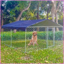 10x10ft Outdoor Dog Fence Metal Dog Cage Playpen Kennel with Cover UV Protection