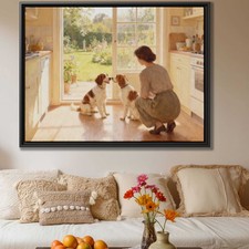 Oil Painting Dog Spaniel Kitchen Decor Wall Art Rustic Pet Artwork Canvas Print