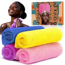 4 Pieces African Net Sponge Authentic Shower loofah exfoliating Body Scrubber...